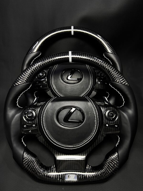 Lexus F Sport Custom Carbon Fiber Steering Wheel | Gloss Carbon Fiber | Black Leather | White Stitching